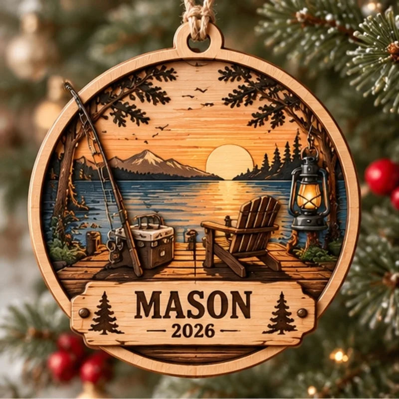 Personalized Fishing Adventure Wooden Christmas Ornament