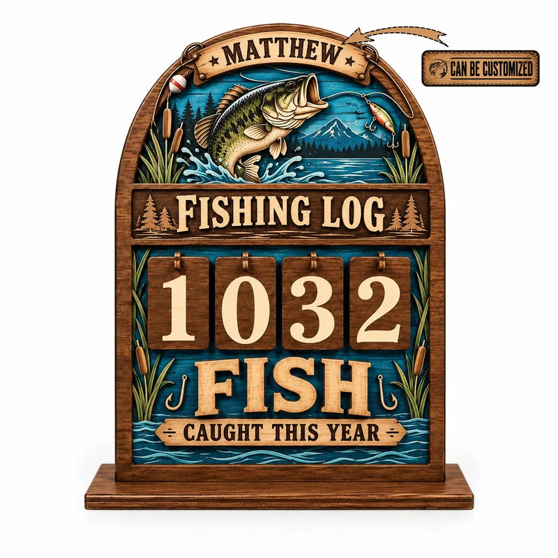 Personalized Fishing Log Caught This Year Wooden Trackers