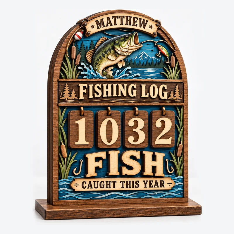 Personalized Fishing Log Caught This Year Wooden Trackers