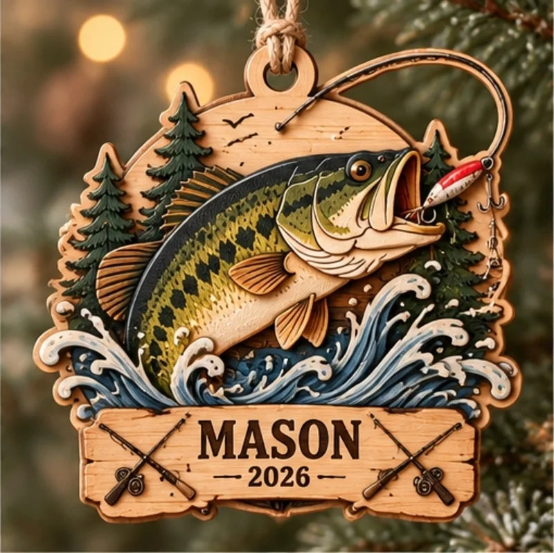 Personalized Fishing Adventure Wooden Christmas Ornament