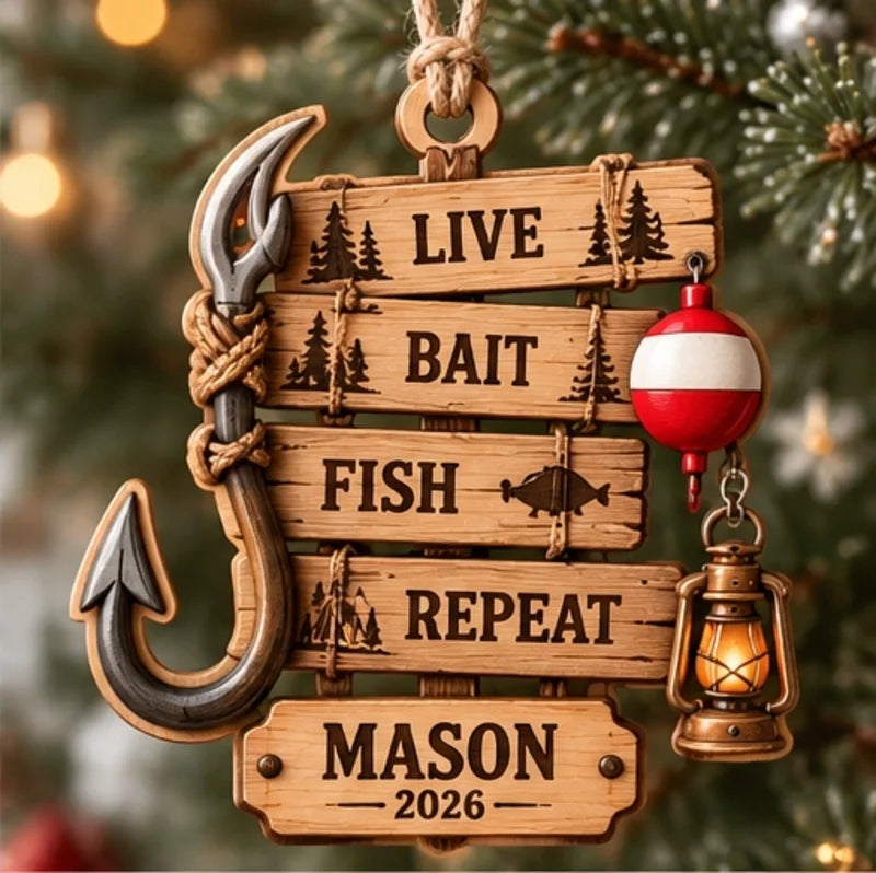 Personalized Fishing Adventure Wooden Christmas Ornament