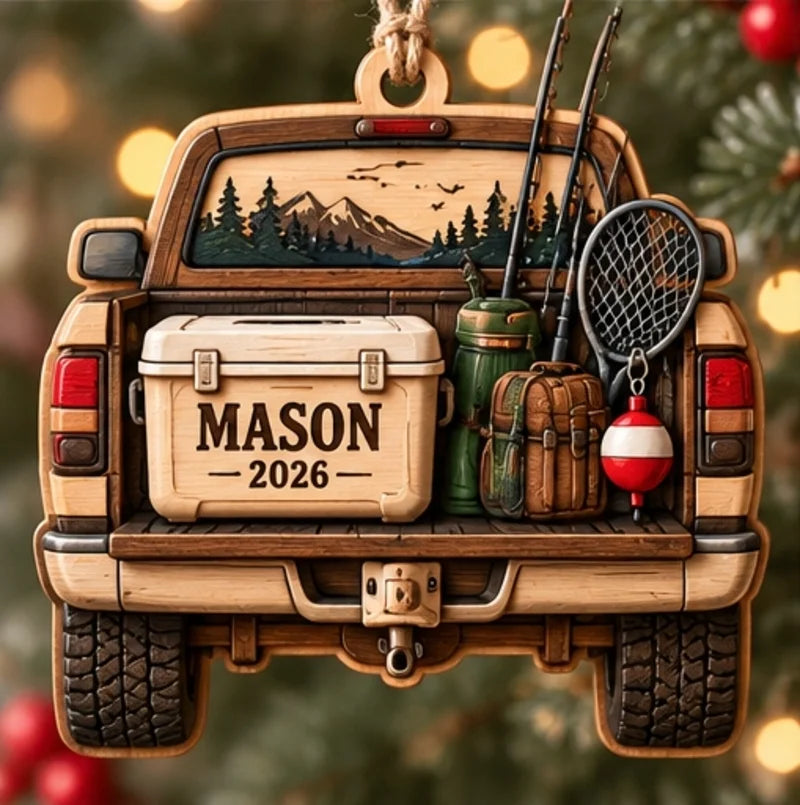 Personalized Fishing Adventure Wooden Christmas Ornament