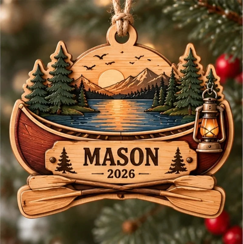 Personalized Fishing Adventure Wooden Christmas Ornament