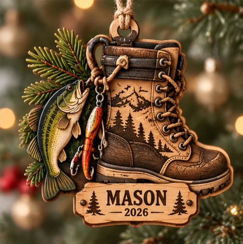 Personalized Fishing Adventure Wooden Christmas Ornament
