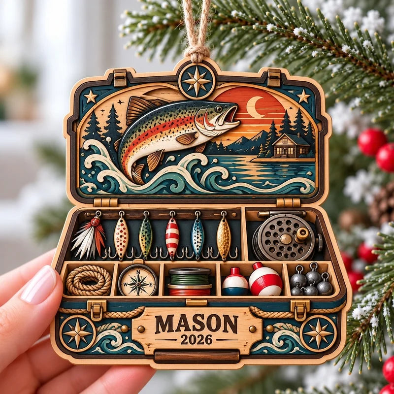 Personalized Fishing Tackle Box Christmas Ornament