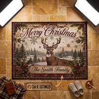 Rustic Deer Hunting Christmas Personalized Rug