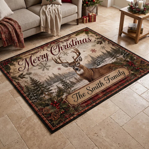 Rustic Deer Hunting Christmas Personalized Rug