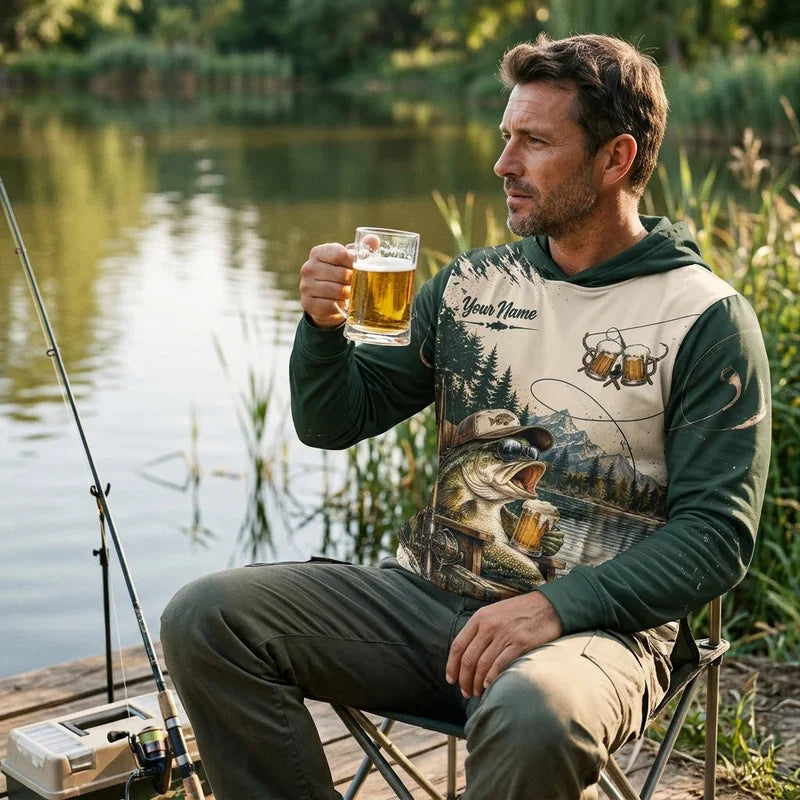Personalized Fishing Beer Funny 3D Hooded Long Sleeve Shirt