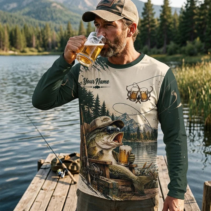 Personalized Fishing Beer Funny 3D Long Sleeve Shirt