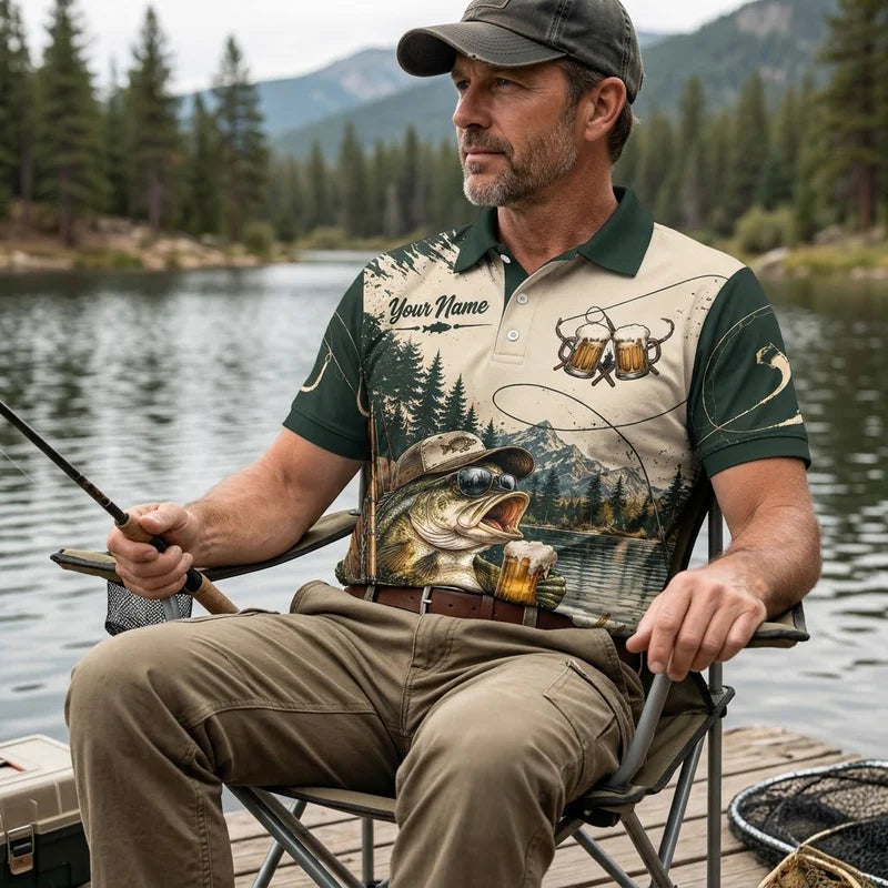 Personalized Fishing Beer Funny 3D Polo Shirt