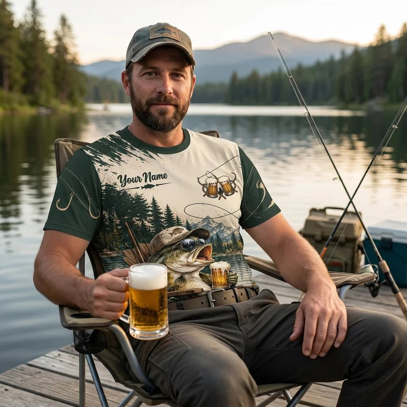Personalized Fishing Beer Funny 3D T-Shirt