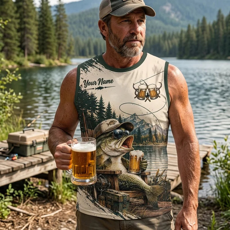 Personalized Fishing Beer Funny 3D Tank Top