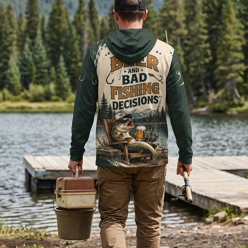Personalized Fishing Beer Funny 3D Hooded Long Sleeve Shirt