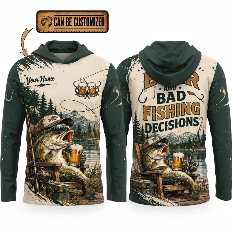 Personalized Fishing Beer Funny 3D Hooded Long Sleeve Shirt