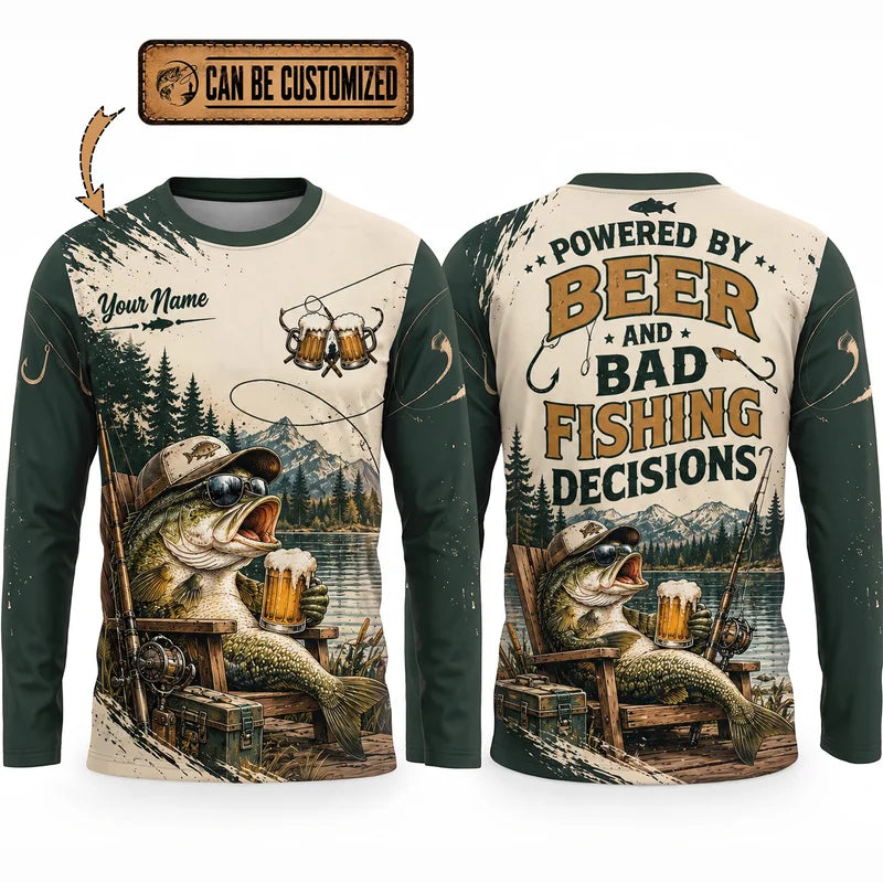 Personalized Fishing Beer Funny 3D Long Sleeve Shirt