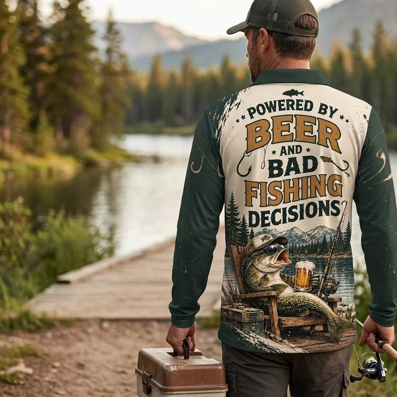 Personalized Fishing Beer Funny 3D Polo Long Sleeve Shirt