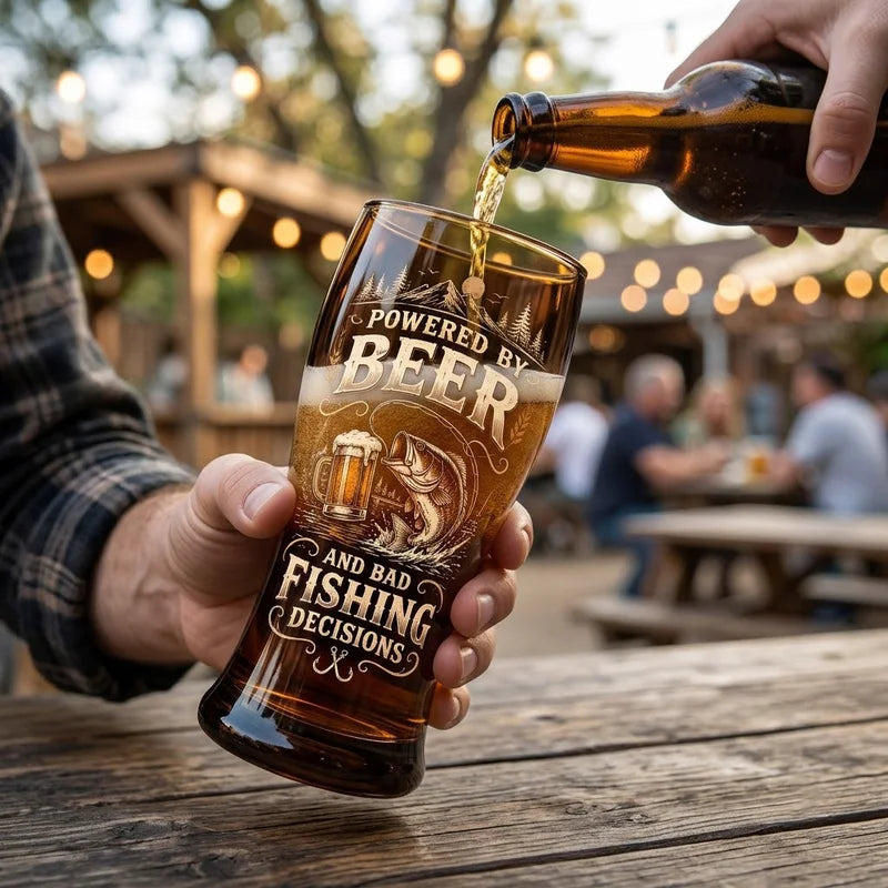 Powered By Beer And Bad Fishing Decisions Fishing Drinking Glass