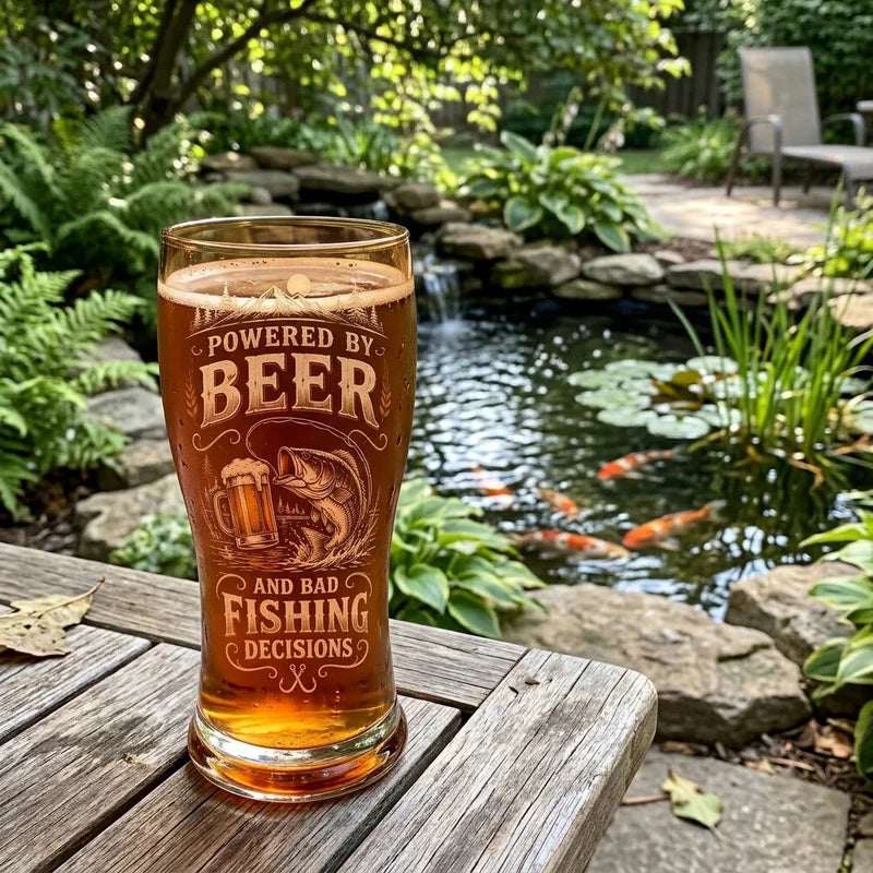 Powered By Beer And Bad Fishing Decisions Fishing Drinking Glass