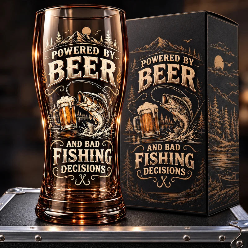 Powered By Beer And Bad Fishing Decisions Fishing Drinking Glass