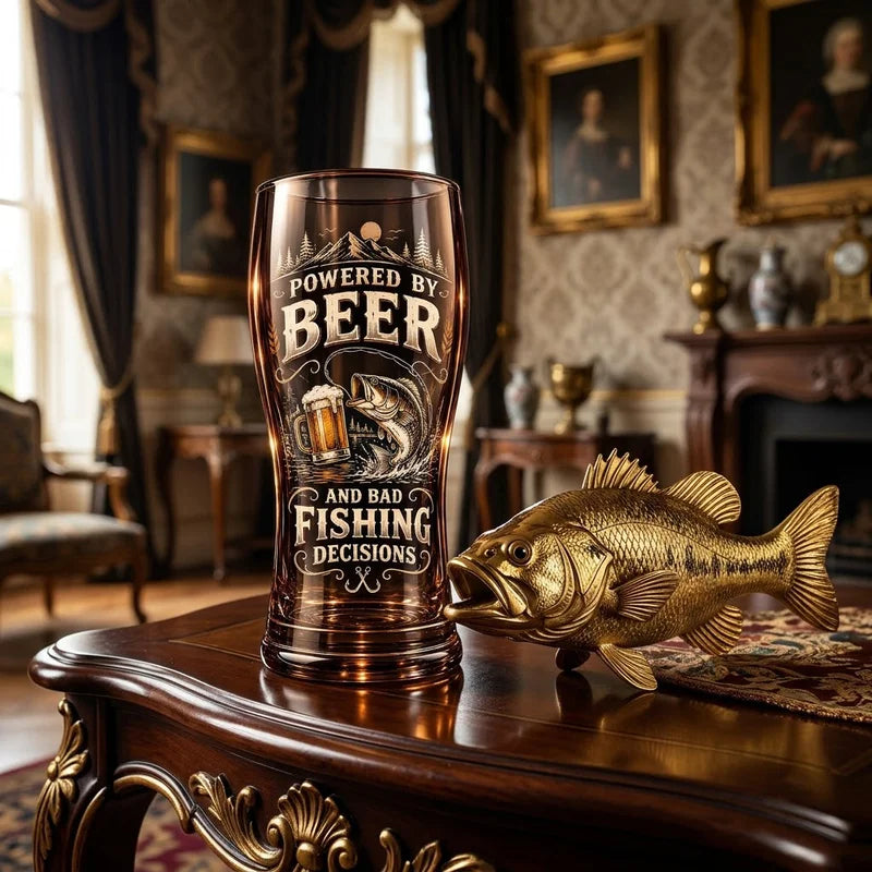 Powered By Beer And Bad Fishing Decisions Fishing Drinking Glass