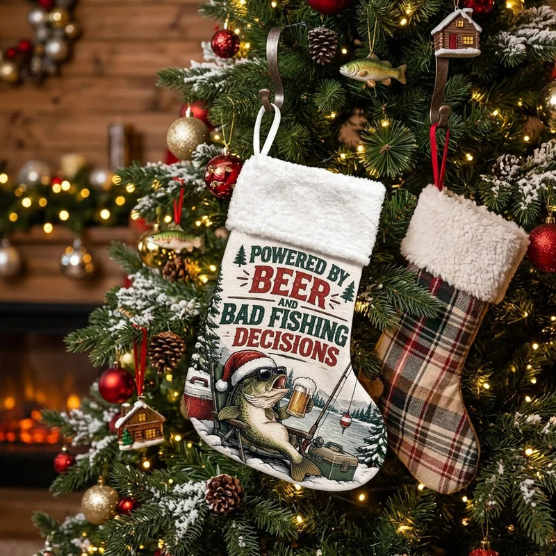 Powered By Beer And Bad Fishing Decisions Christmas Stocking