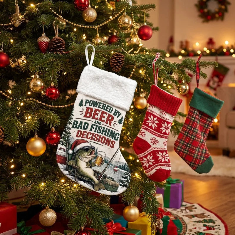 Powered By Beer And Bad Fishing Decisions Christmas Stocking
