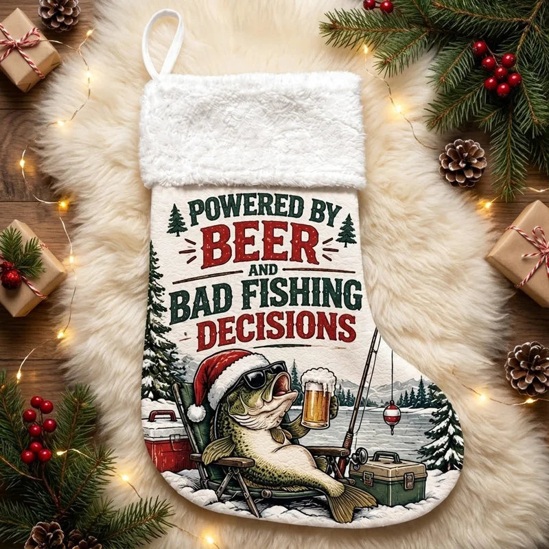 Powered By Beer And Bad Fishing Decisions Christmas Stocking