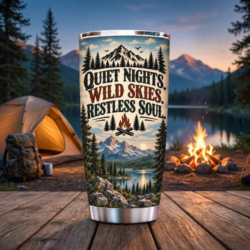 Quiet Nights Wild Skies Restless Soul Camping 20oz Stainless Steel Tumbler