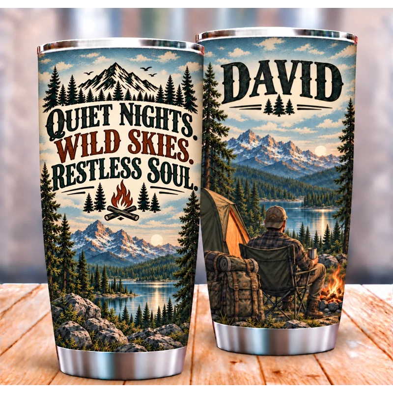 Quiet Nights Wild Skies Restless Soul Camping 20oz Stainless Steel Tumbler