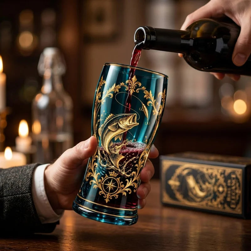 Reel In Elegance Gold Bass Fishing Luxury Teal Drinking Glass