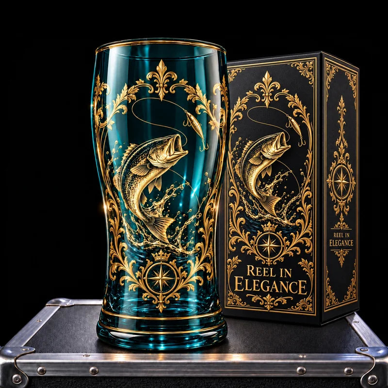 Reel In Elegance Gold Bass Fishing Luxury Teal Drinking Glass