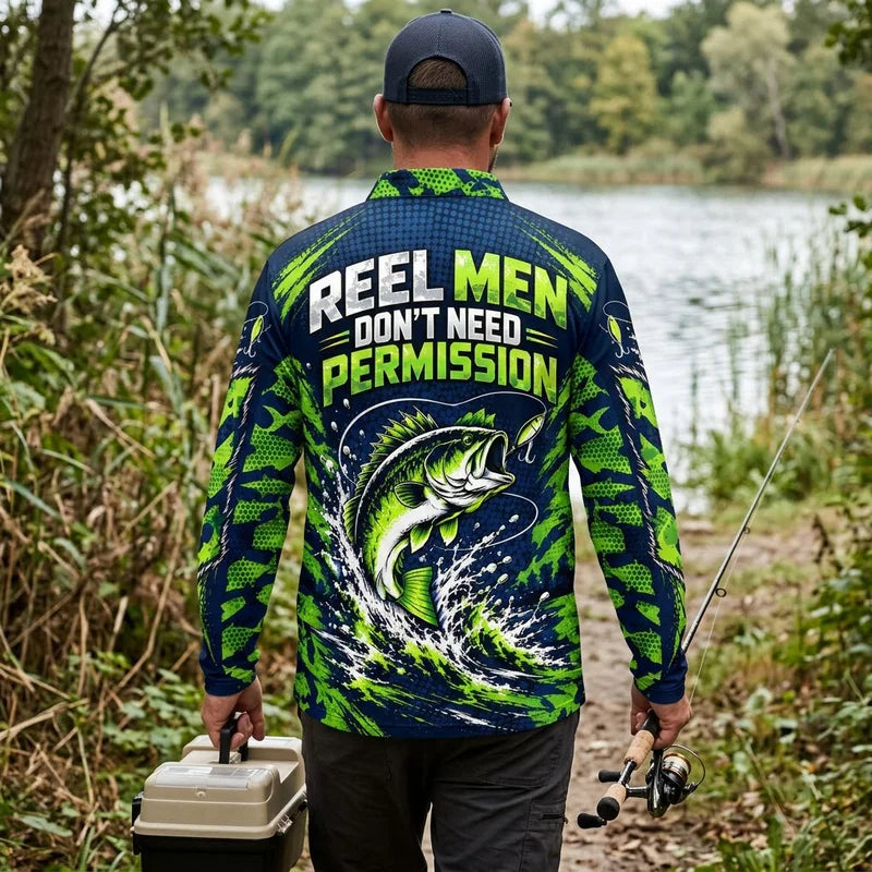 Reel Men Don't Need Permission Bass Fishing Polo Long Sleeve Shirt