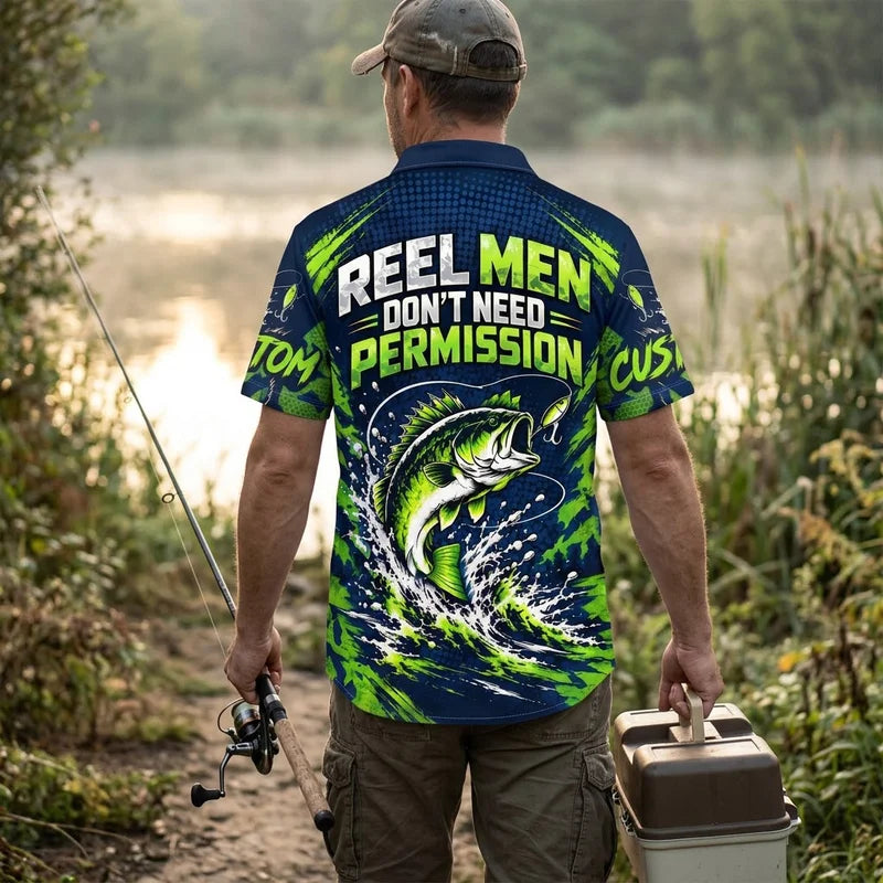 Reel Men Don't Need Permission Bass Fishing Hawaiian Shirt