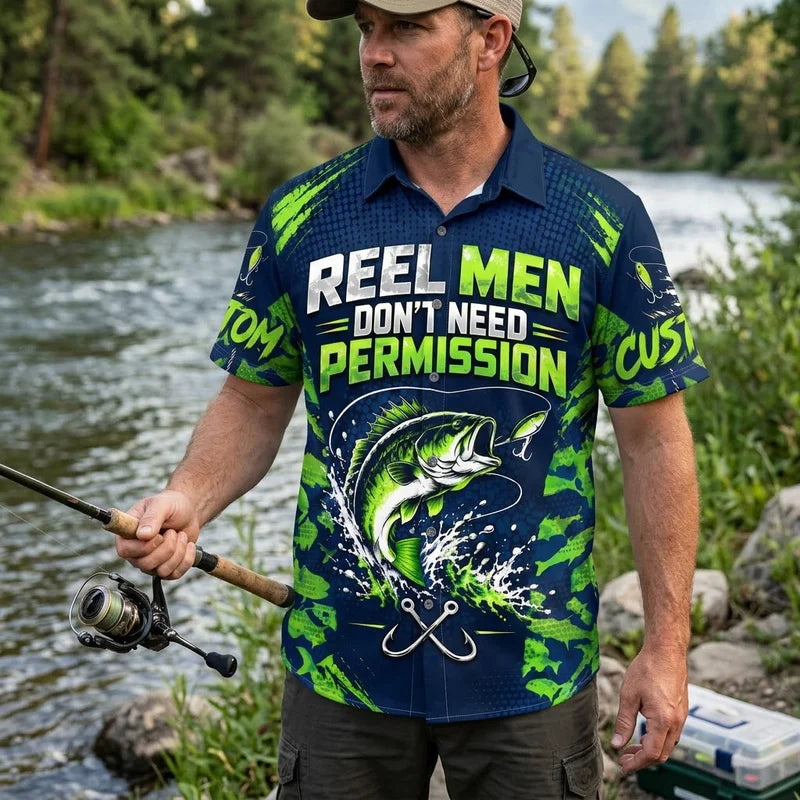 Reel Men Don't Need Permission Bass Fishing Hawaiian Shirt