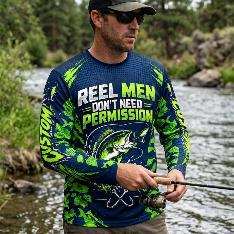 Reel Men Don't Need Permission Bass Fishing Long Sleeve Shirt