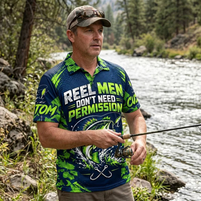 Reel Men Don't Need Permission Bass Fishing Polo Shirt