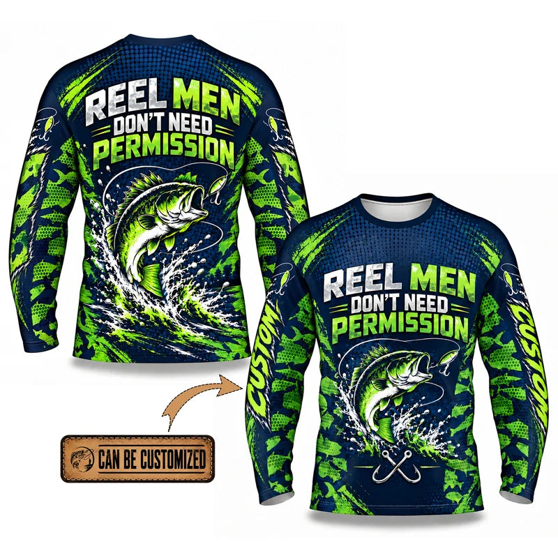 Reel Men Don't Need Permission Bass Fishing Long Sleeve Shirt