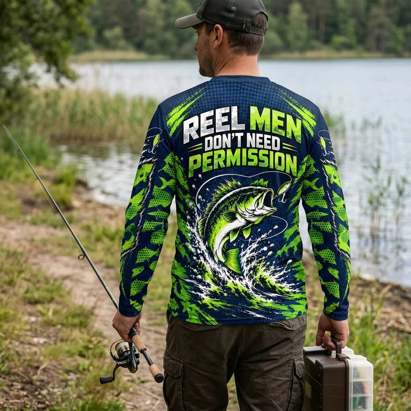 Reel Men Don't Need Permission Bass Fishing Long Sleeve Shirt