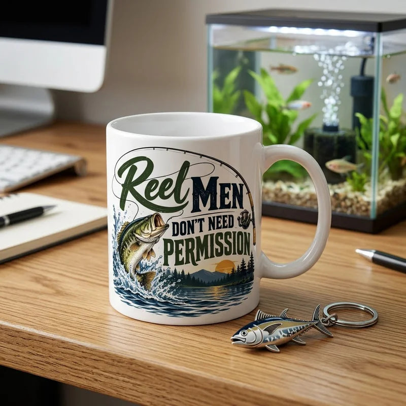 Reel Men Don't Need Permission Fishing Coffee Mug