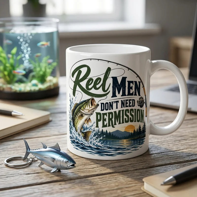 Reel Men Don't Need Permission Fishing Coffee Mug