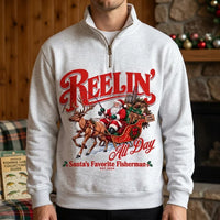 Reelin' All Day Santa's Favorite Fisherman Christmas Fishing Zip Long Sleeve Shirt