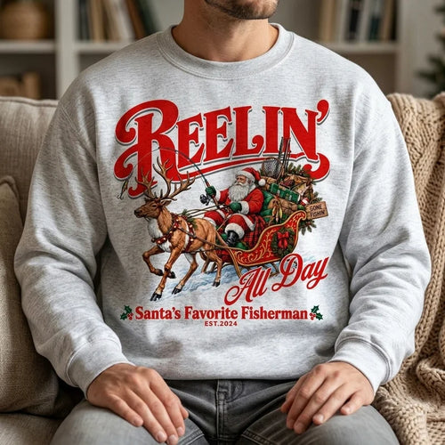Reelin' All Day Santa's Favorite Fisherman Christmas Fishing Sweater