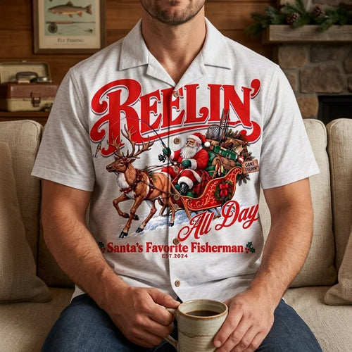 Reelin' All Day Santa's Favorite Fisherman Christmas Fishing Hawaiian Shirt