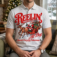 Reelin' All Day Santa's Favorite Fisherman Christmas Fishing Polo Shirt