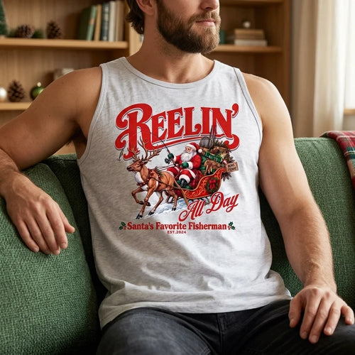 Reelin' All Day Santa's Favorite Fisherman Christmas Fishing Tank Top
