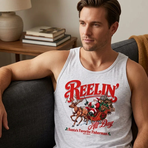 Reelin' All Day Santa's Favorite Fisherman Christmas Fishing Tank Top