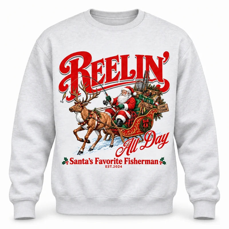 Reelin' All Day Santa's Favorite Fisherman Christmas Fishing Sweater