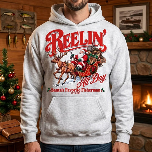 Reelin' All Day Santa's Favorite Fisherman Christmas Fishing Hoodie