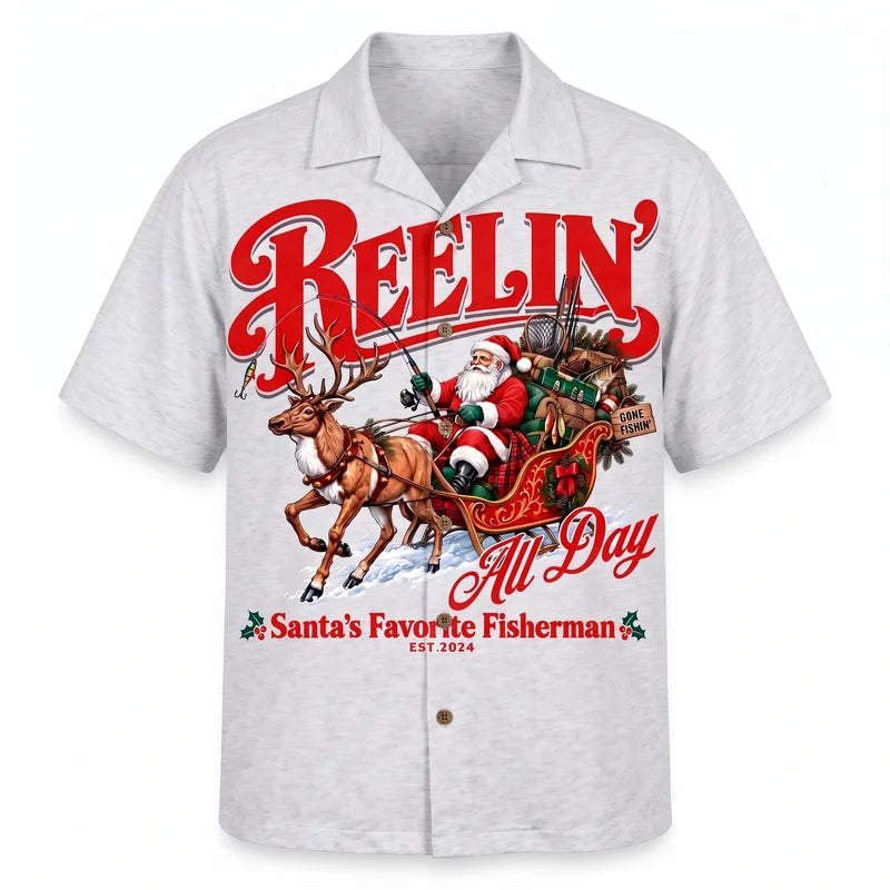 Reelin' All Day Santa's Favorite Fisherman Christmas Fishing Hawaiian Shirt