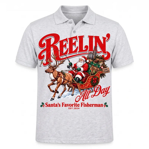 Reelin' All Day Santa's Favorite Fisherman Christmas Fishing Polo Shirt